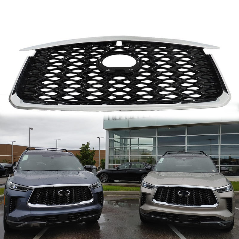 BUFEETERS  Front Bumper Upper Grille Fit For 2022 2023 INFINITI QX60,Mesh Style,Chrome&Black