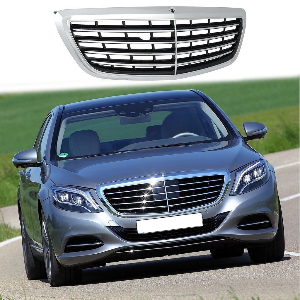 BUFEETERS  Front Bumper Upper Grille Fit For 2014 2015 2016 2017 2018 2019 2020 Mercedes Benz S-Class W222,MayBach Style,Chrome&Black