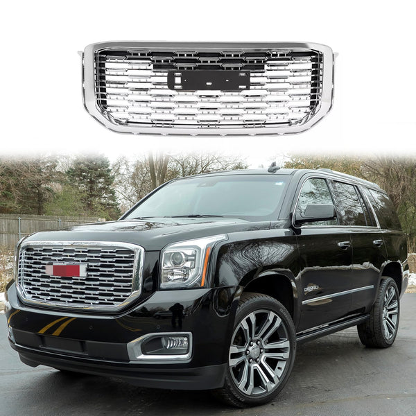 BUFEETERS   Front Upper Grille Mesh Grill Fit For 2015 2016 2017 2018 2019 2020 GMC Yukon/ Yukon XL,Denali Style,Chrome&Silver