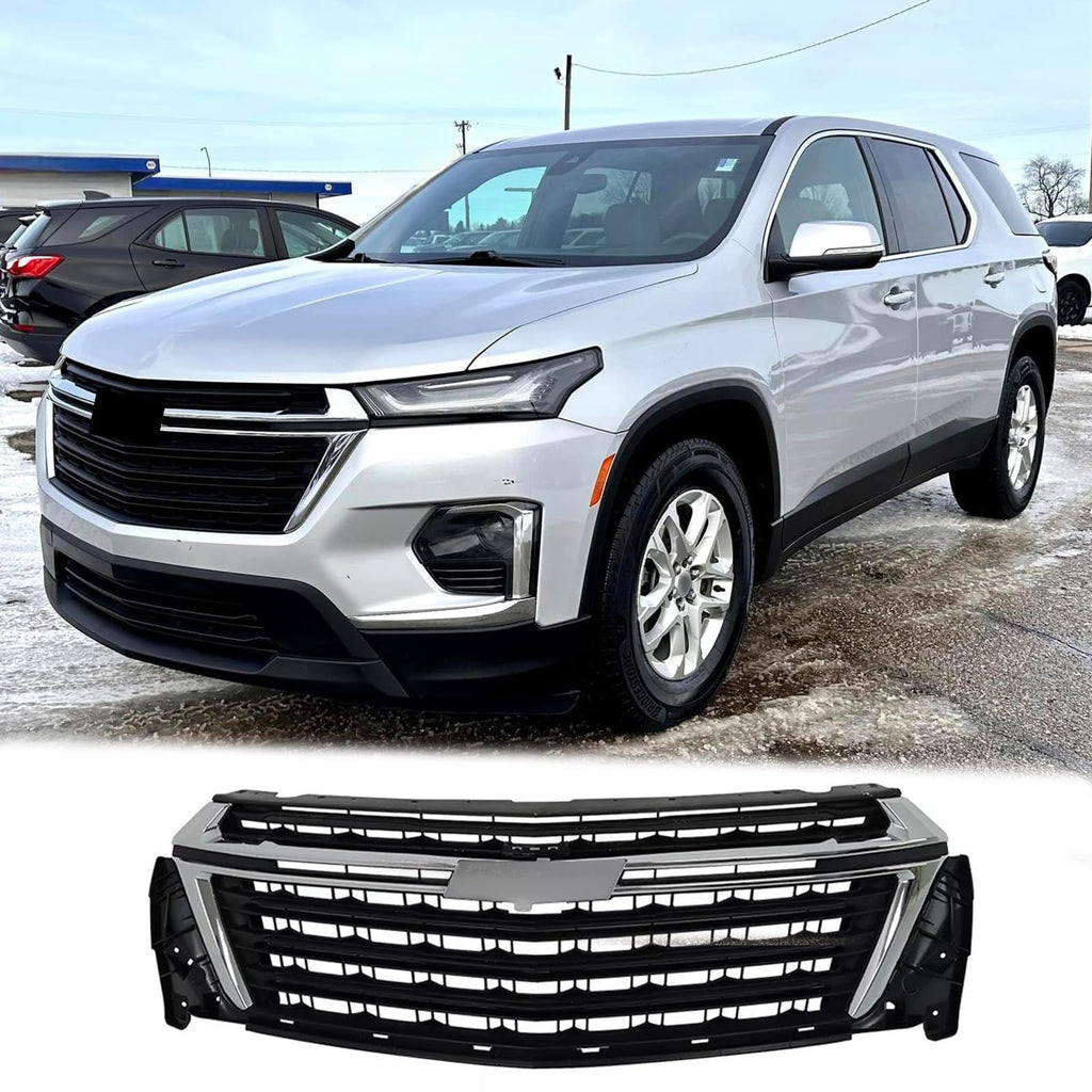 BUFEETERS  Front Bumper Upper Grille Fit For 2022 2023 Chevy Chevrolet Traverse,Horizontal Billet Style,Chrome&Black
