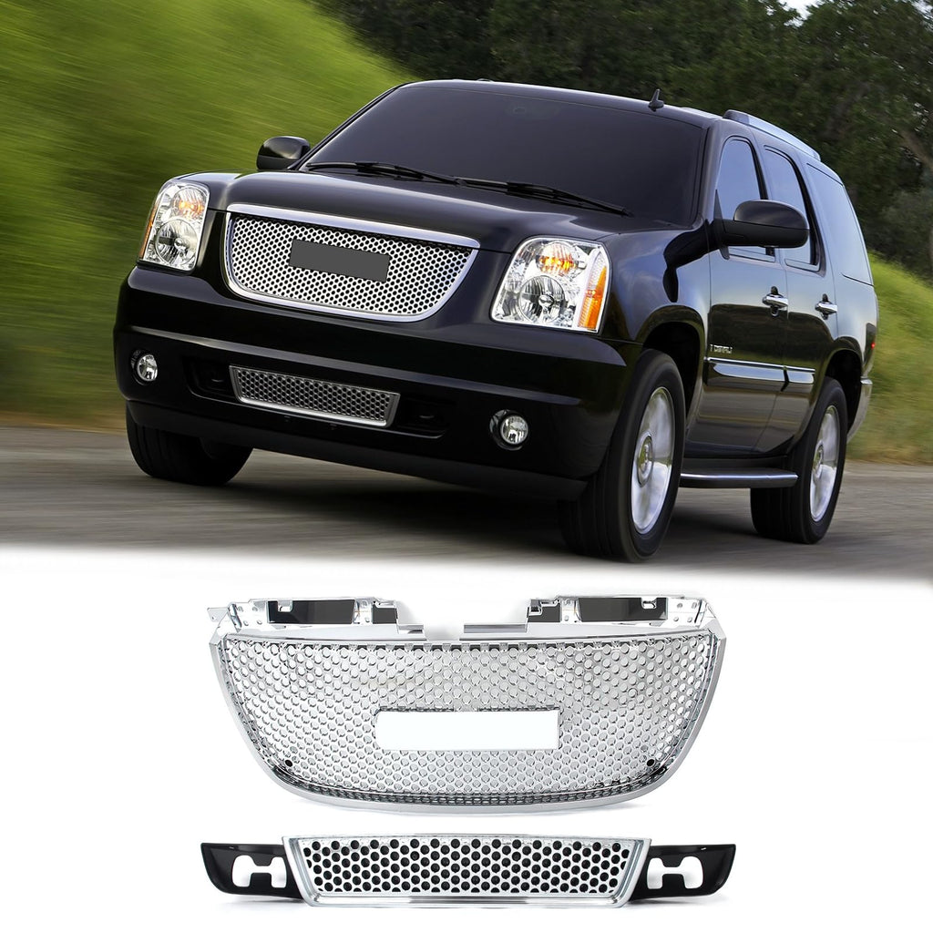 BUFEETERS Front Upper Lower Grille Mesh Assembly Fit For 2007 2008 2009 2010 2011 2012 2013 2014 GMC Yukon/Yukon XL,Denali Style,Chrome&Black