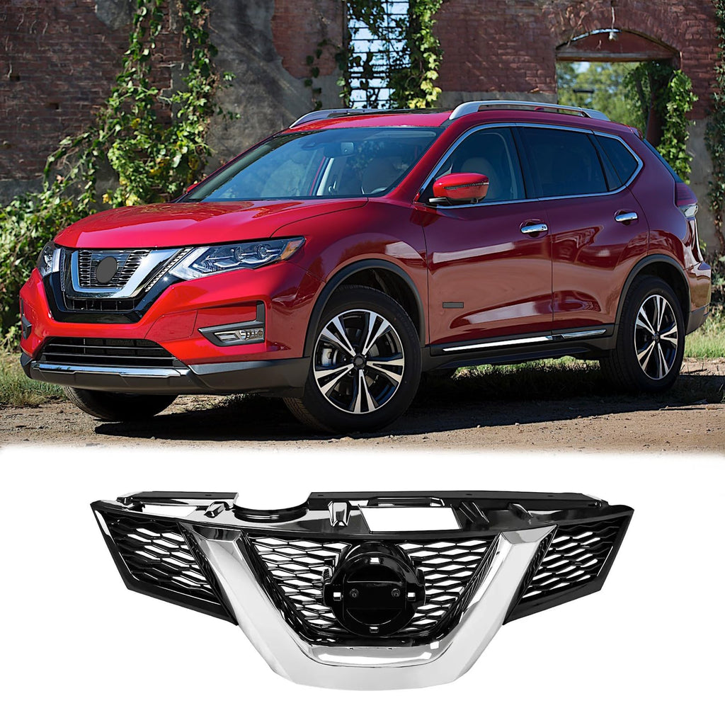 BUFEETERS Front Bumper Upper Grille Fit For 2014 2015 2016 Nissan Rogue,Honeycomb Style,Chrome&Black