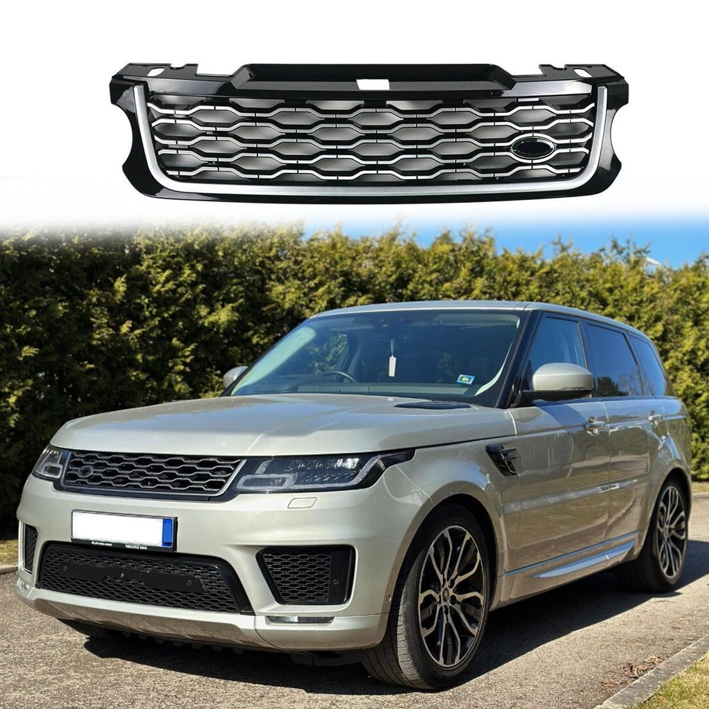 BUFEETERS  Front Bumper Upper Grille Fit For 2014 2015 2016 2017 Land Rover Range Rover Sport L494,Honeycomb Style,Black&sliver