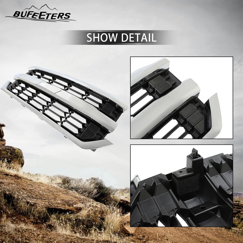 BUFEETERS Front Bumper Upper Grille Fit For 2016 2017 2018 2019 Chevrolet Silverado 1500,Honeycomb Style,Chrome&Black