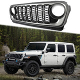 BUFEETERS  Front Bumper Upper Grille w/O Camera Hole Fit For 2018 2019 2020 2021 2022 2023 2024 Jeep Wrangler JL Gladiator JT,Rubicon Style,Matte Black&Billet Silver Metallic