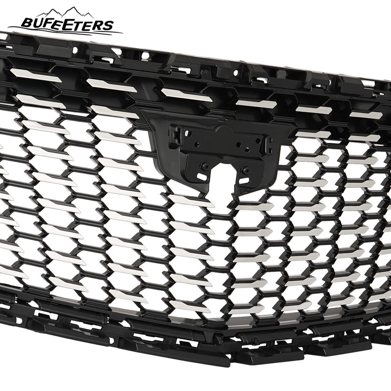 BUFEETERS Front Bumper Upper Grille W/o Camera Hole Fit For 2016 2017 2018 2019 2020 2021 2022 2023 Cadillac XT5,Sky Diamond Style,Silver&Black