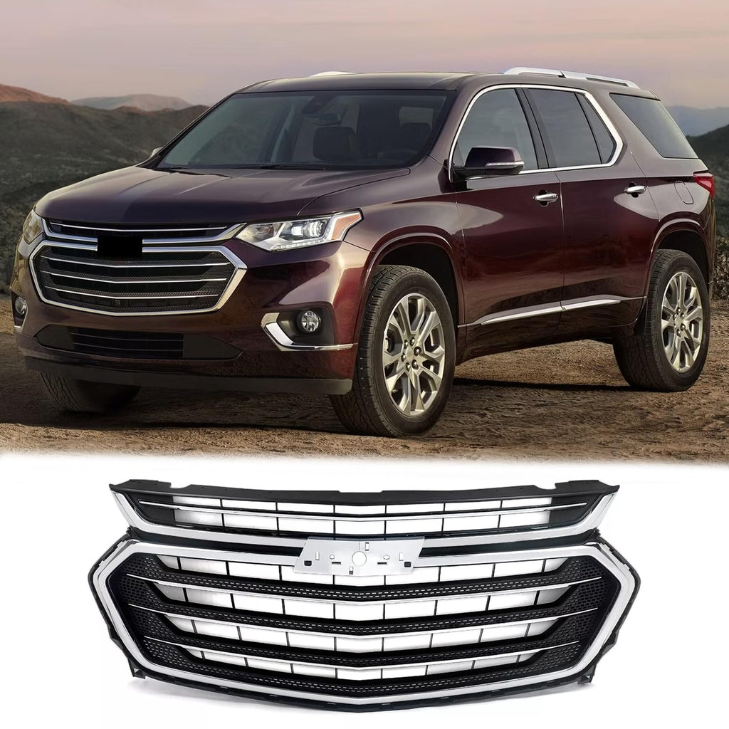 BUFEETERS Front Bumper Upper Grille Fit For 2018 2019 2020 2021 Chevy Chevrolet Traverse,Mesh Style,Chrome&Black