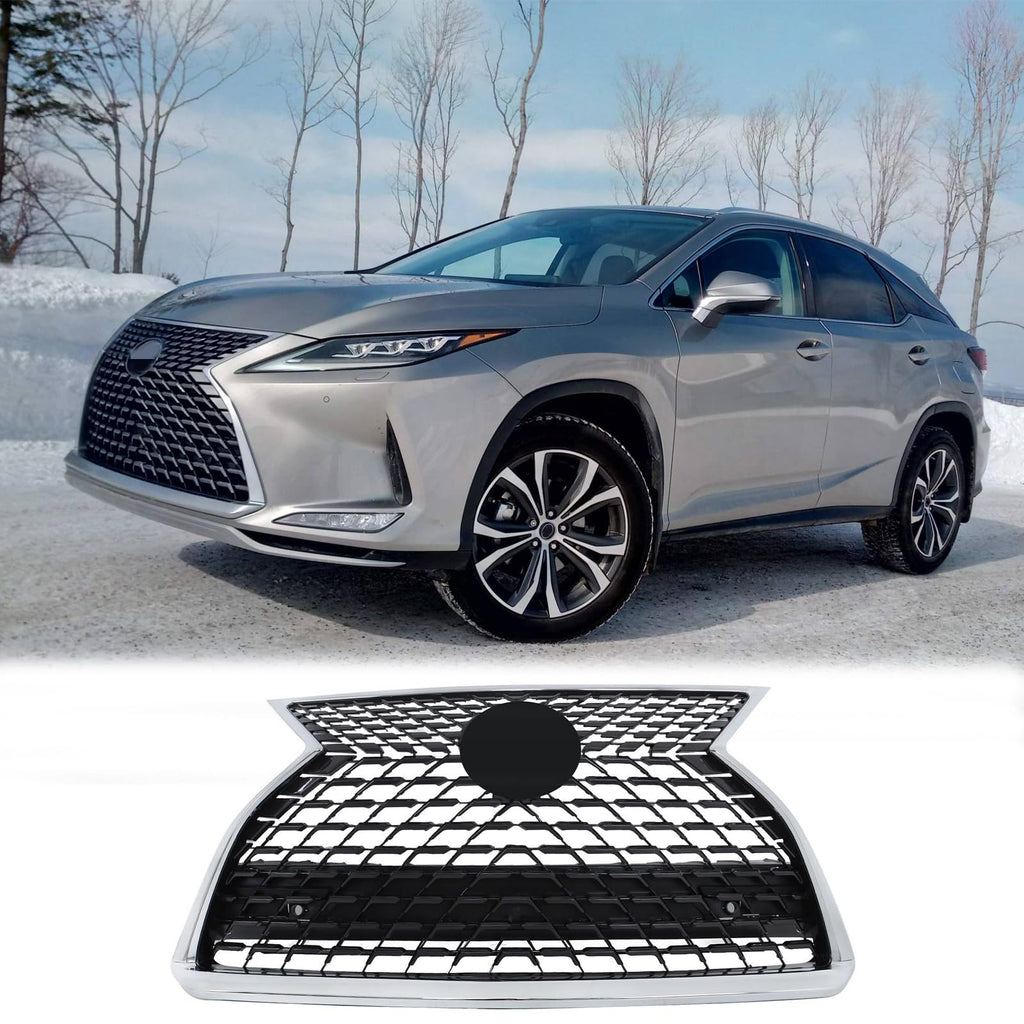 BUFEETERS  Front Upper Grille With Camera Hole Fit For 2020 2021 2022 Lexus RX350 RX450h RX350L RX450hL,Honeycomb insert Style,Chrome&Black