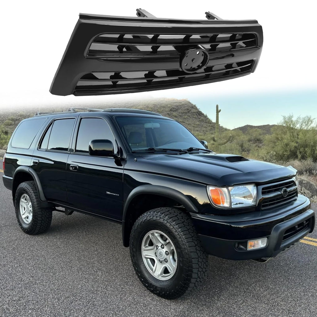 BUFEETERS Front Upper Grille Shell w/Badge Slot Fit For Toyota 4Runner 1999 2000,Factory Style,Black