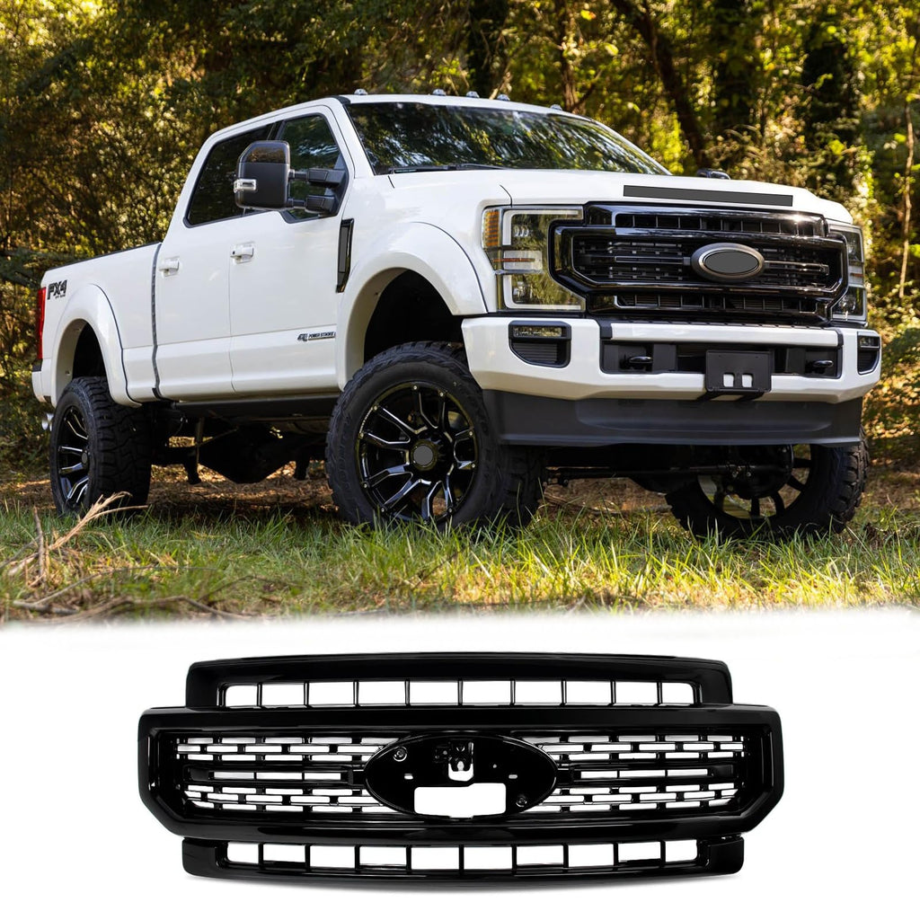 BUFEETERS Front Bumper Upper Grille Fit For 2020 2021 2022 F-250 F-350 F-450 F-550 Super Duty,Lariat Sport Style,Gloss Black