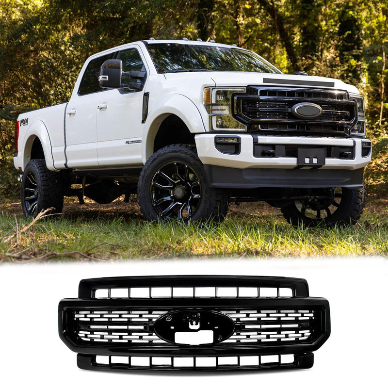 BUFEETERS Front Bumper Upper Grille Fit For 2020 2021 2022 F-250 F-350 F-450 F-550 Super Duty,Lariat Sport Style,Gloss Black