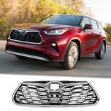 BUFEETERS Front Bumper Upper Grille w/Camera Hole Position Fit For 2020 2021 2022 Toyota Highlander,Mesh Style,Chrome&Black