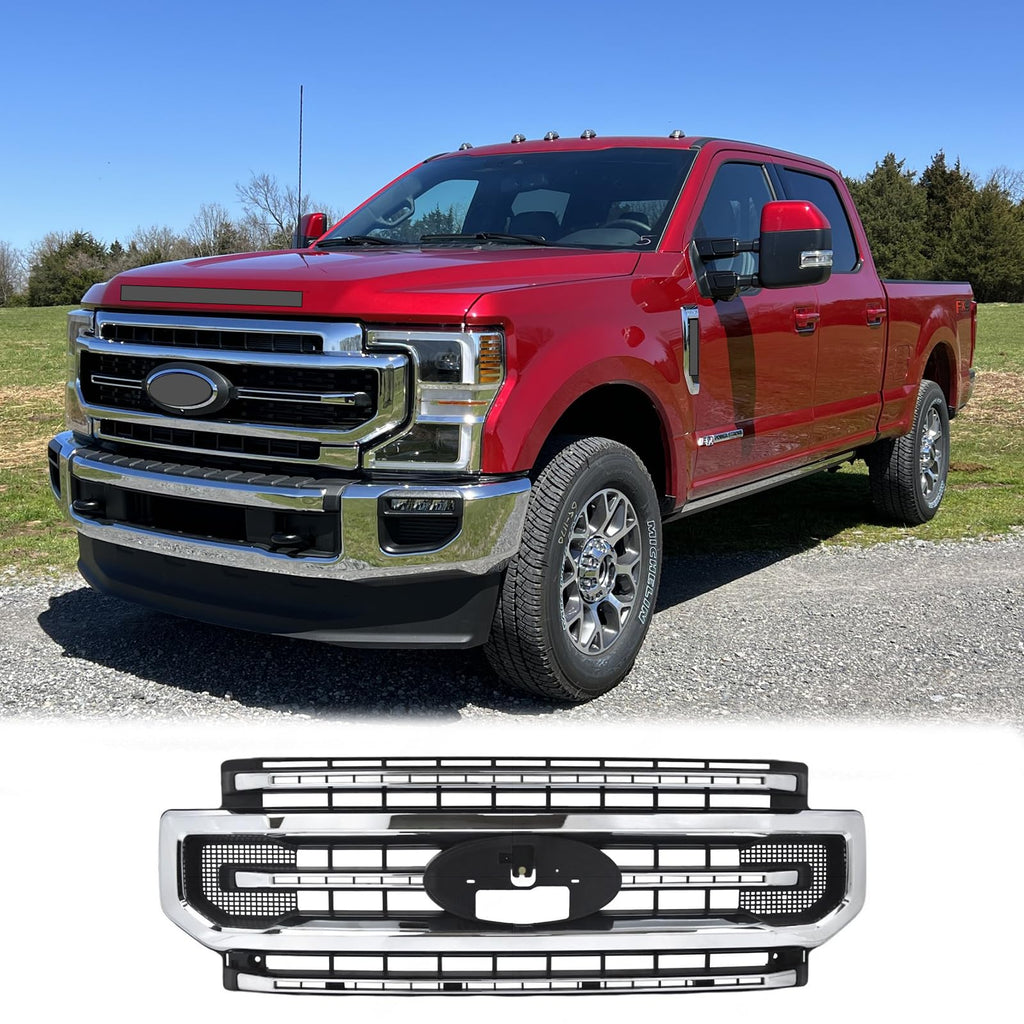 BUFEETERS Front Bumper Upper Grille Fit For 2020 2021 2022 F-250 F-350 F-450 F-550 Super Duty,Platinum Style,Chrome&Black