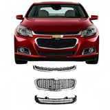 BUFEETERS  3pcs Front Upper Center Lower Grille Grill Set Fit For 2014 2015 2016 Chevrolet Malibu,Chrome&Black