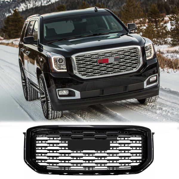 BUFEETERS   Front Bumper Grille Grill Fit For 2015 2016 2017 2018 2019 2020 GMC Yukon/Yukon XL,Denali Style,Gloss Black