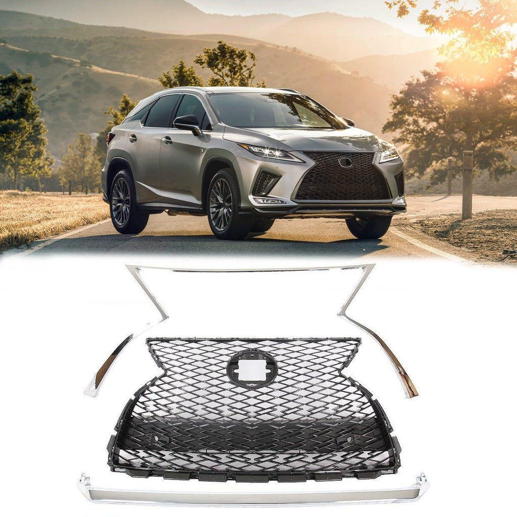 BUFEETERS  Front Upper Grille Assembly Fit For 2020 2021 2022 Lexus RX350 RX450h F Sport,Mesh Style,Chrome&Gray