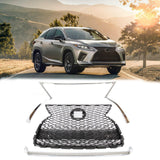 BUFEETERS  Front Upper Grille Assembly Fit For 2020 2021 2022 Lexus RX350 RX450h F Sport,Mesh Style,Chrome&Gray