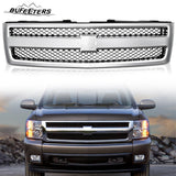 BUFEETERS Front Upper Grille Fit For 2007 2008 2009 2010 2011 2012 2013 Chevrolet Silverado 1500,Mesh insert Style,Chrome&Black