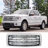 BUFEETERS Front Bumper Upper Grille Fit For 2009 2010 2011 2012 2013 2014 Ford F150 F-150,Factory Platinum Style,Satin Aluminum&Matte Black