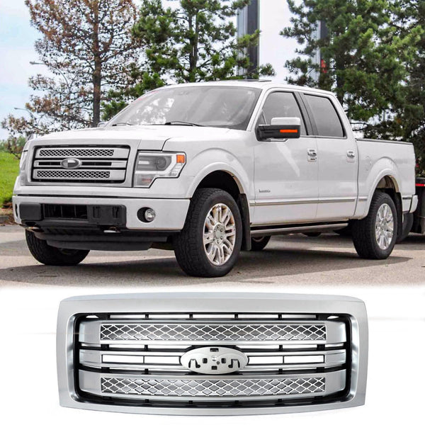 BUFEETERS  Brushed Satin Aluminum Front Bumper Grille Platinum Grill Fit For 2009 2010 2011 2012 2013 2014 Ford F150 F-150,Factory Platinum Style,Satin Aluminum & Matte Black