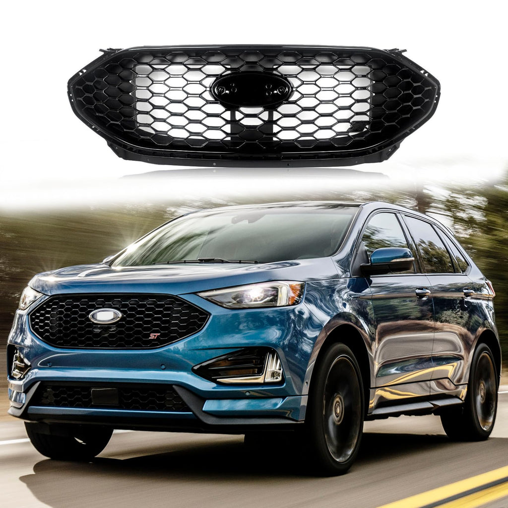 BUFEETERS  Front Bumper Upper Grille W/o Camero Hole Fit For 2019 2020 2021 2022 Ford Edge ST Sport 4Door,Mesh Style,Gloss Black