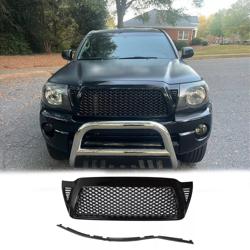 BUFEETERS  Front Honeycomb Mesh Grille Grill Fit For 2005 2006 2007 2008 2009 2010 2011 Toyota Tacoma,Honeycomb Style,Gloss Black