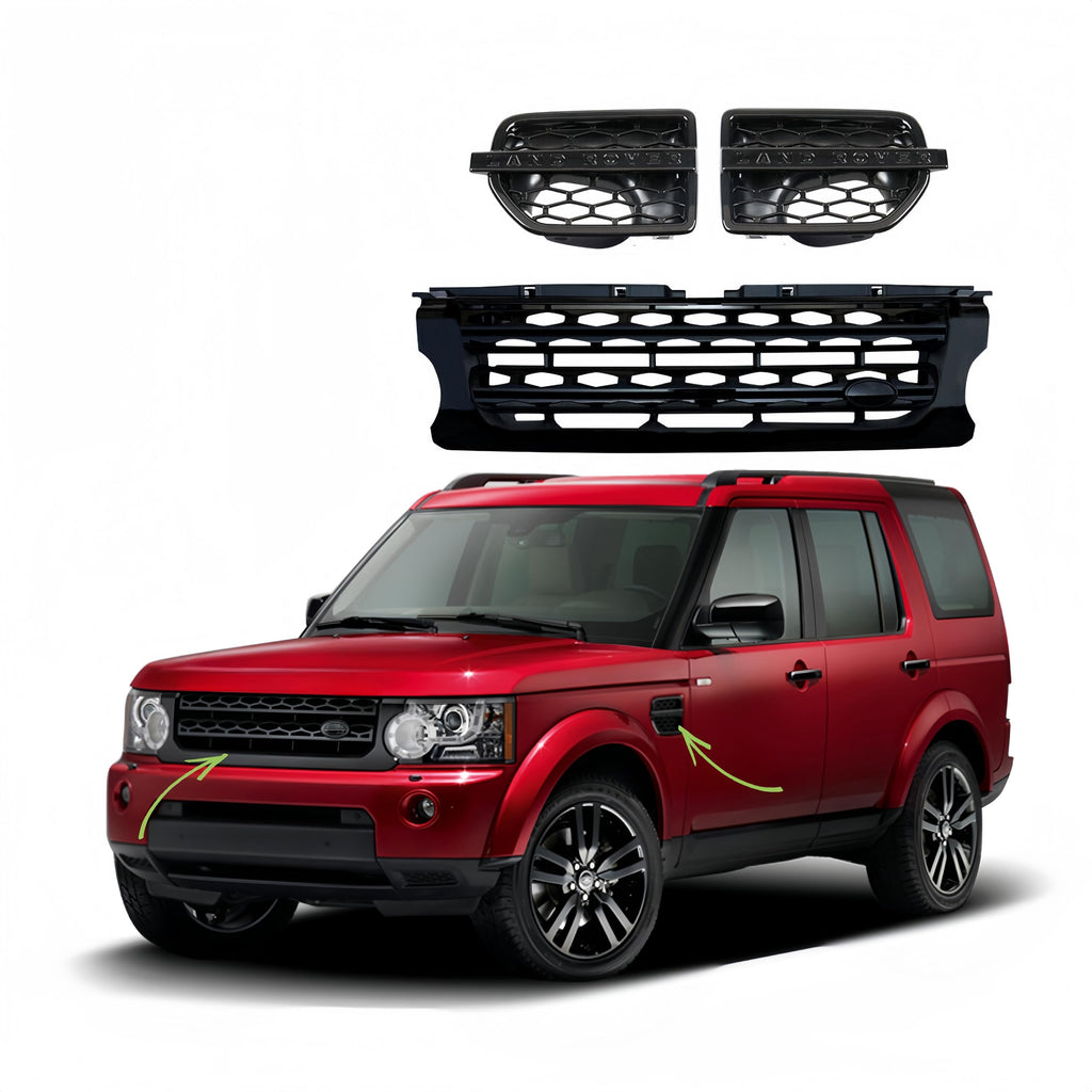 BUFEETERS 3Pcs Front Side Grille Vent Mesh Bar Trim Fit For 2014 2015 2016 Discovery 4 LR4,Mesh Style,Full Gloss Black