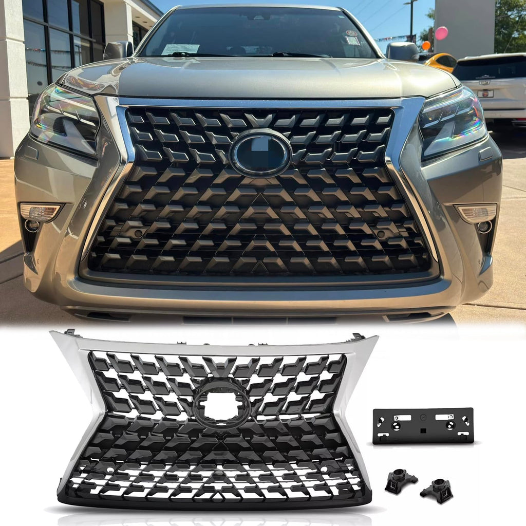 BUFEETERS Front Grille Fit For 2020 2021 2022 2023 LEXUS GX460,Mesh Style,Dark Gray W/Chrome Frame