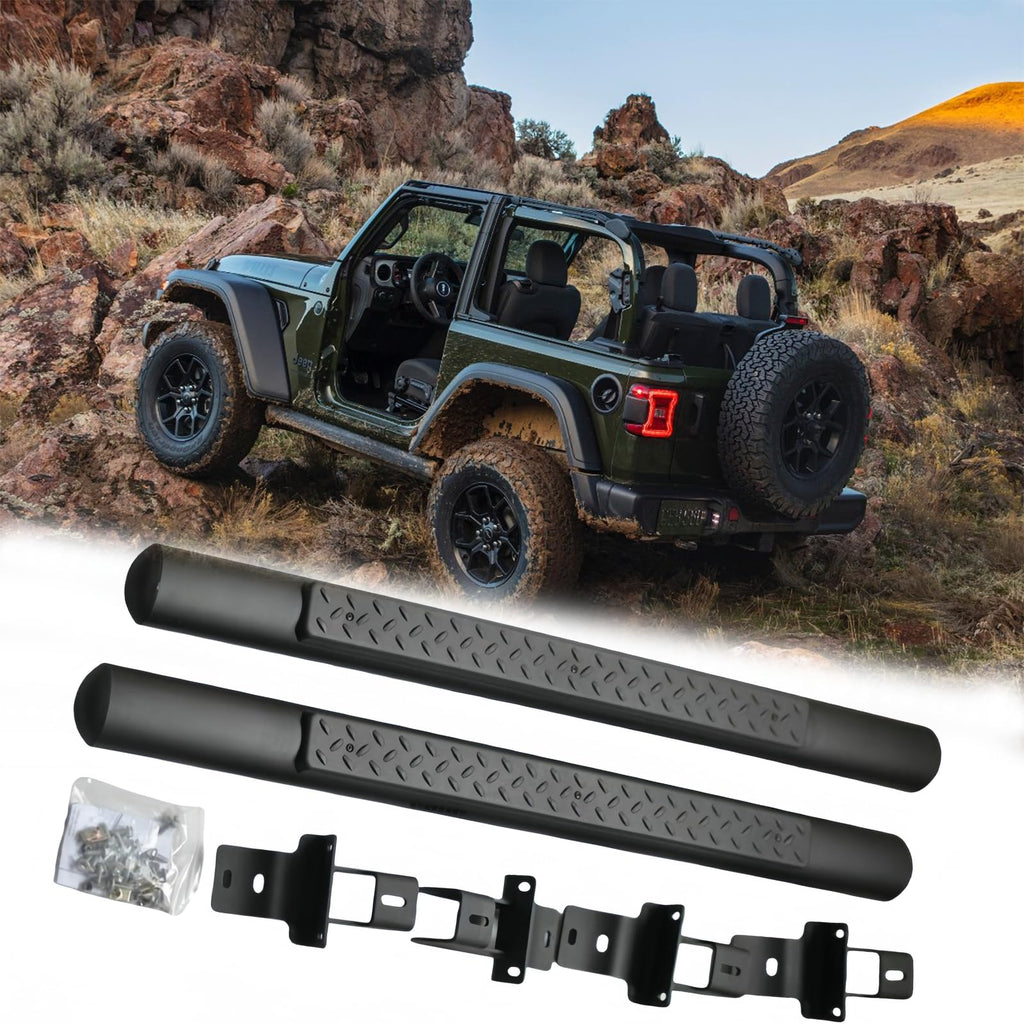 BUFEETERS Side Step Running Board Nerf Bar Fit For 2018 2019 2020 2021 2022 2023 2024 Jeep Wrangler JL 2 Door,Black