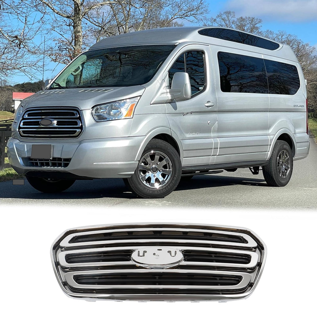 BUFEETERS Front Bumper Grille Fit For 2015 2016 2017 2018 2019 Ford Transit 150 250 350,Horizontal Billet Style,Chrome&Black