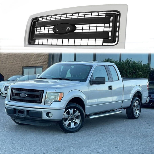 BUFEETERS  Front Bumper Grille Fit For 2009 2010 2011 2012 2013 2014 Ford F150 F-150,Horizontal Billet Style,Silver&Black