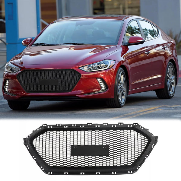 BUFEETERS     Front Bumper Hood Grille Fit For 2017 2018 Hyundai Elantra Sedan,Honeycomb Style,Matte Black