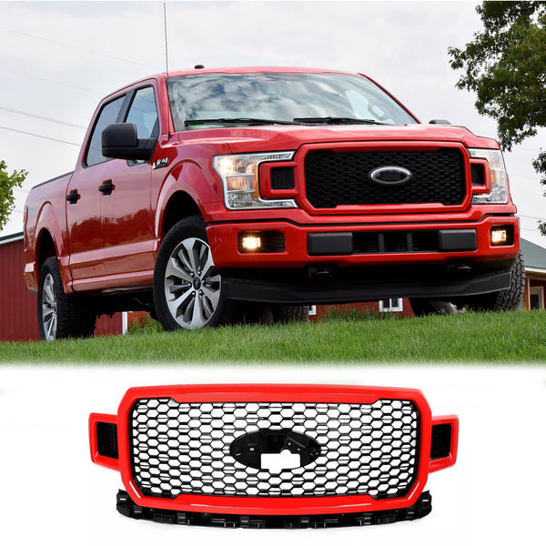 BUFEETERS  Front Radiator Grille Grill Assembly Fit For 2018 2019 2020 Ford F-150,Honeycomb Style,Race Red&Black