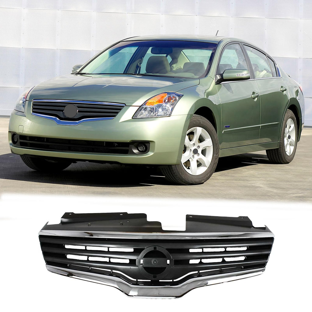 BUFEETERS Front Bumper Upper Grille Fit For 2007 2008 2009 Nissan Altima Sedan,Factory Style,Chrome&Black