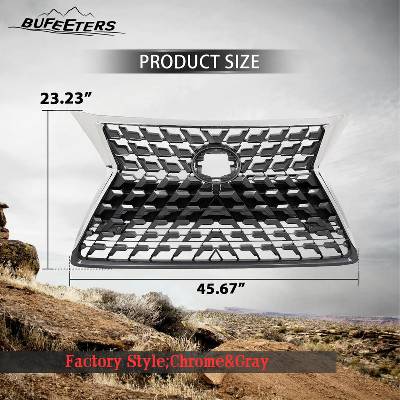 BUFEETERS Front Upper Lower Grille Luxury Grill Fit For 2014 2015 2016 2017 2018 2019 2020 2021 2022 LEXUS GX460,Factory Style,Chrome&Gray