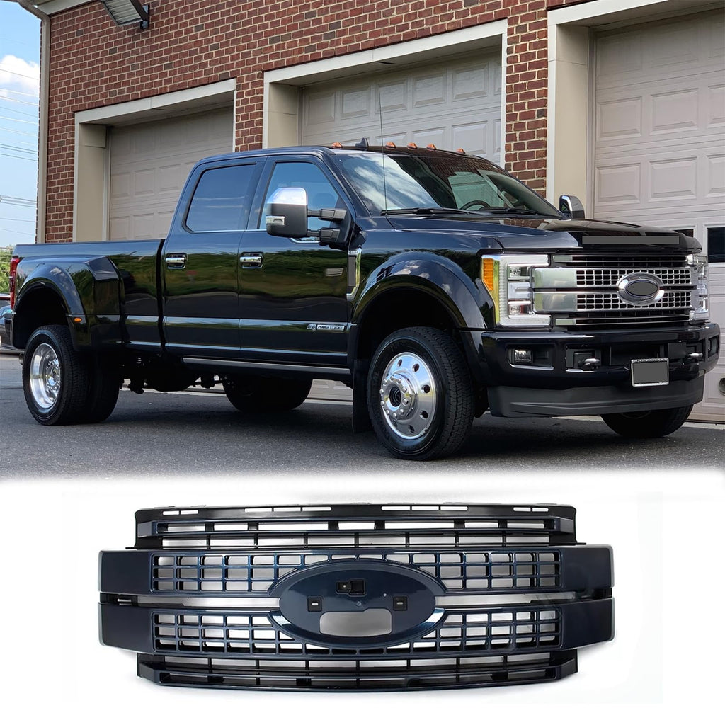 BUFEETERS Front Bumper Upper Grille Fit For 2017 2018 2019 F-250 F-350 F-450 F-550 Super Duty,Platinum Style,N1 Blue Jeans&Matte Black