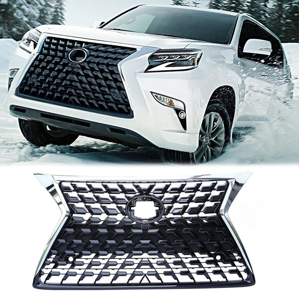 BUFEETERS Front Upper Grille Fit For 2014 2015 2016 2017 2018 2019 2020 2021 2022 LEXUS GX460,Mesh Style,Black W/Chrome Frame