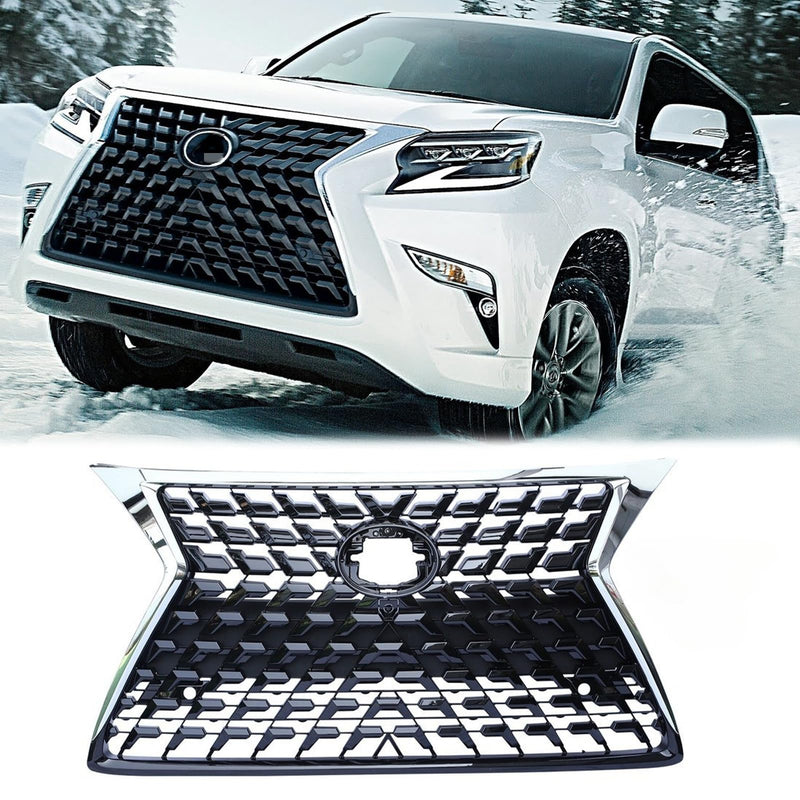 BUFEETERS Front Upper Grille Fit For 2014 2015 2016 2017 2018 2019 2020 2021 2022 LEXUS GX460,Mesh Style,Black W/Chrome Frame