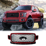 BUFEETERS  Front Radiator Grille Grill Assembly Fit For 2018 2019 2020 Ford F-150,Honeycomb Style,Ruby Red Metallic&Black