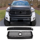 BUFEETERS  Front Grille&Hood Bulge Molding Set Fit For 2014 2015 2016 2017 2018 2019 2020 Toyota Tundra,Mesh Style,Matte Black