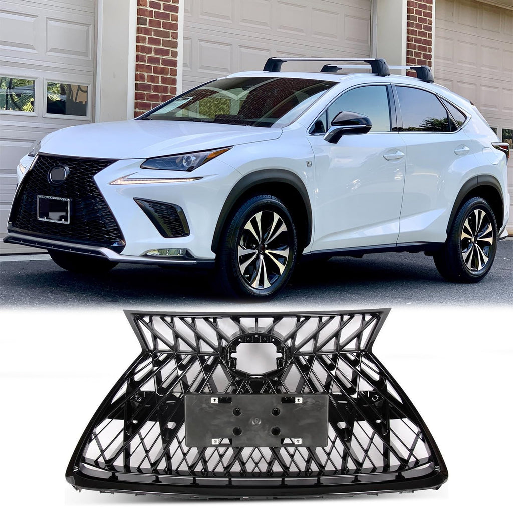 BUFEETERS  Front Bumper Grille Assembly Fit For 2018 2019 2020 2021 Lexus NX300 F Sport,TRD Style,Gloss Black