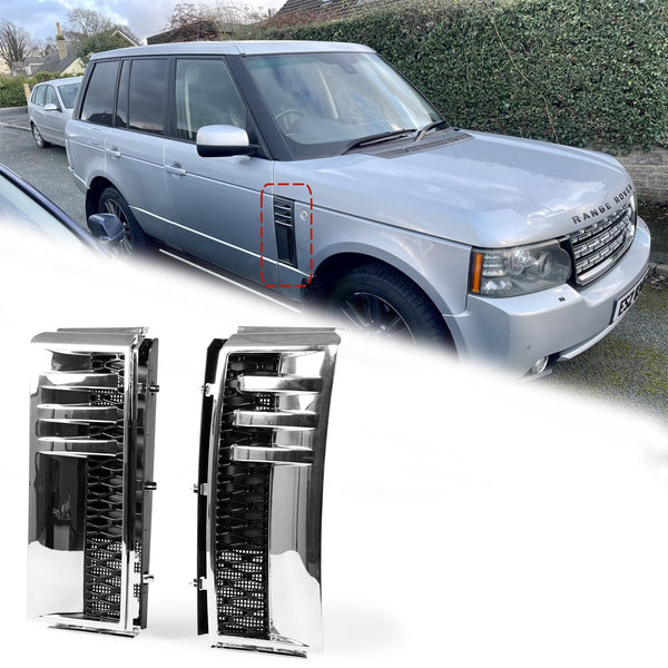 BUFEETERS  Side Fender Vent Fit For 2002 2003 2004 2005 2006 2007 2008 2009 2010 Land Rover Range Rover L322,Chrome&Black