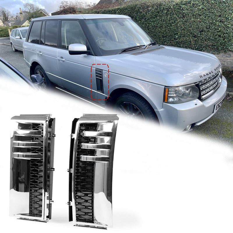 BUFEETERS  Side Fender Vent Fit For 2002 2003 2004 2005 2006 2007 2008 2009 2010 Land Rover Range Rover L322,Chrome&Black