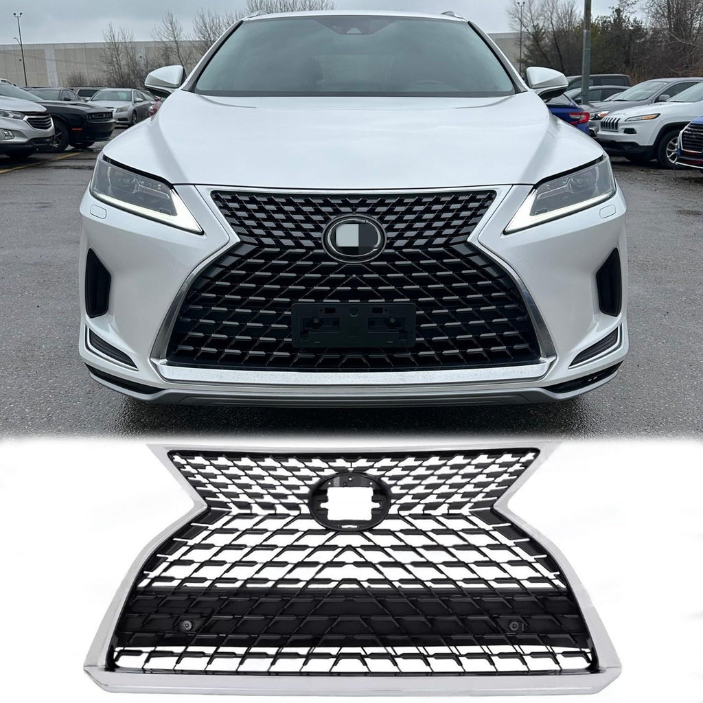 BUFEETERS  Front Upper Grille Fit For 2020 2021 2022 Lexus RX350 RX450h RX350L RX450hL,Honeycomb insert Style,Chrome&Black