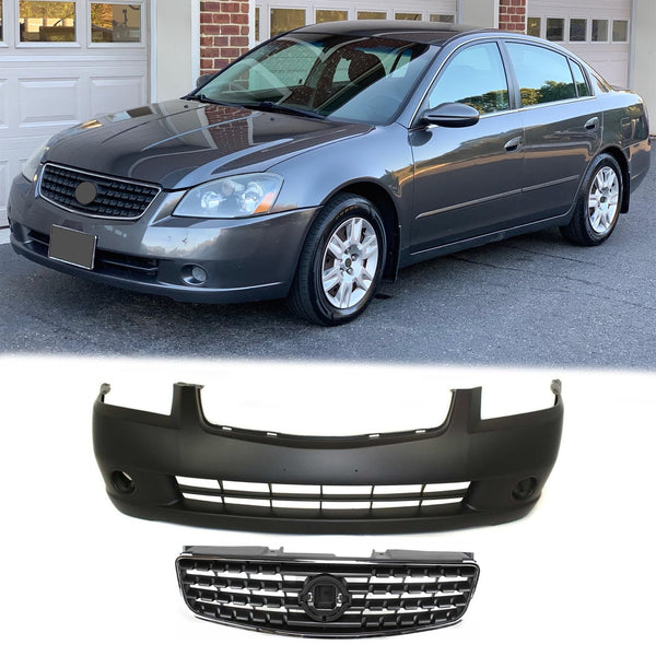 BUFEETERS Front Bumper Cove + Grille Assembly Fit For 2005 2006 Nissan Altima Sedan,Factory Style,Chrome&Dark Gray&Black