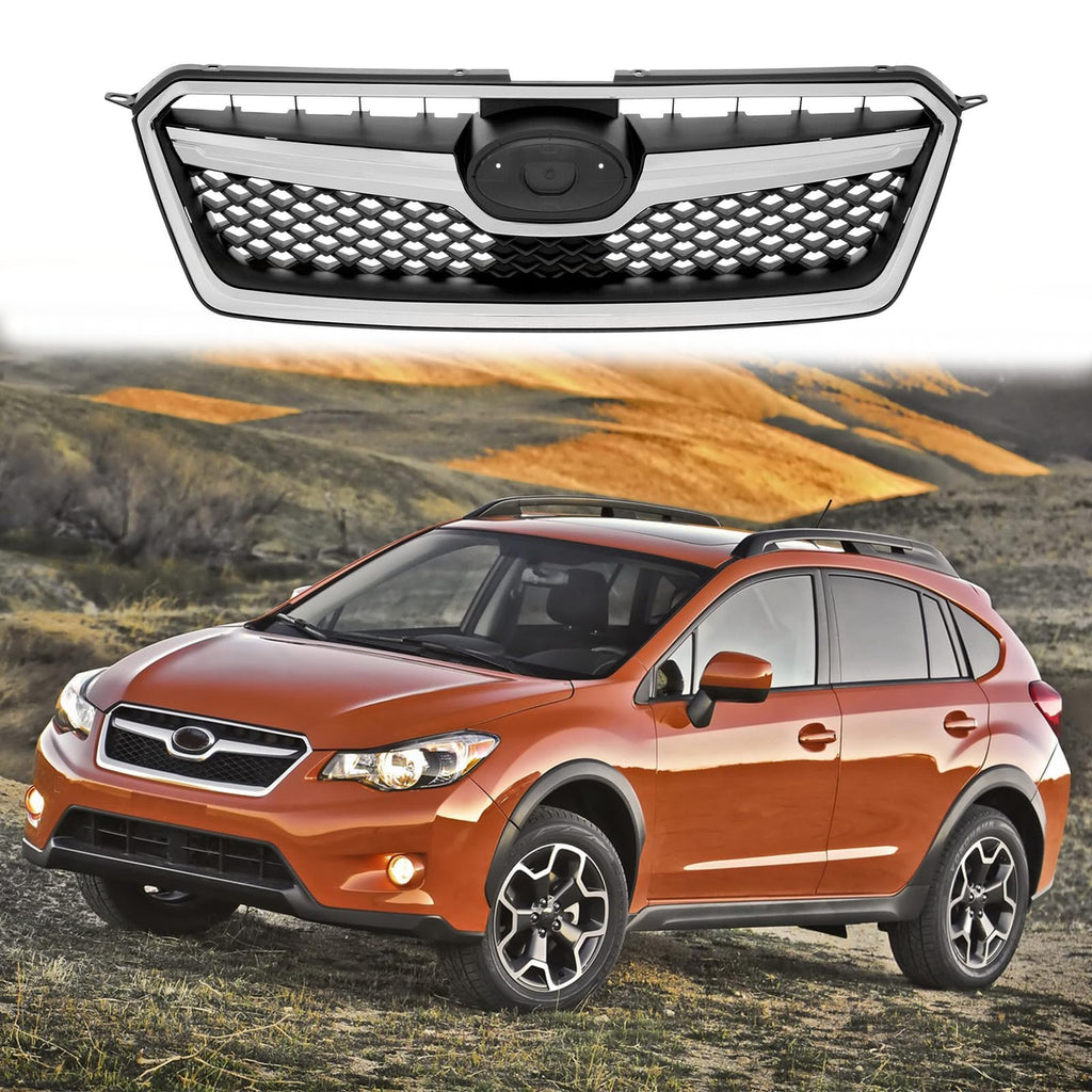 BUFEETERS Front Grille Assembly W/Chrome Trim Fit For 2016 2017 Subaru XV Crosstrek,Mesh Style,Chrome&Black