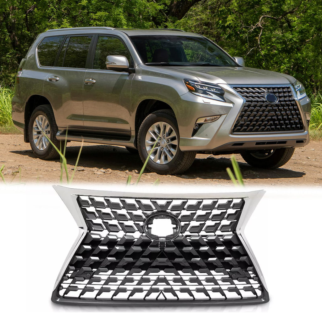 BUFEETERS Front Upper Lower Grille Luxury Grill Fit For 2014 2015 2016 2017 2018 2019 2020 2021 2022 LEXUS GX460,Factory Style,Chrome&Gray