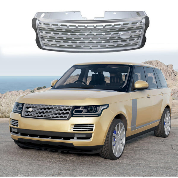 BUFEETERS Front Bumper Upper Grille Fit For 2013 2014 2015 2016 2017 Land Rover Range Rover Vogue L405,Mesh Style,Gray&silver