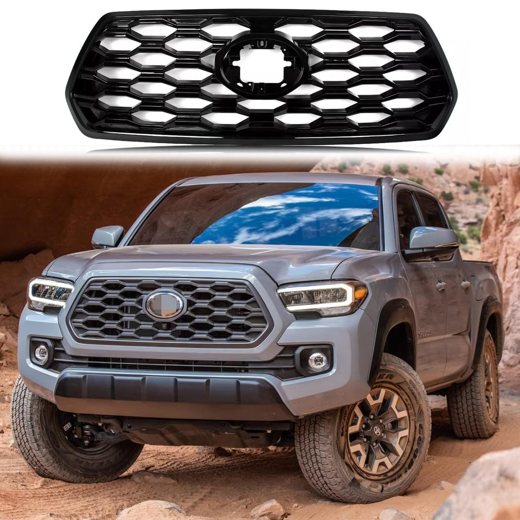 BUFEETERS  Front Upper Grille Insert Gloss Black Grill Fit For 2016 2017 2018 2019 2020 2021 2022 2023 Toyota Tacoma,2021 TRD/Mesh Style,Gloss Black
