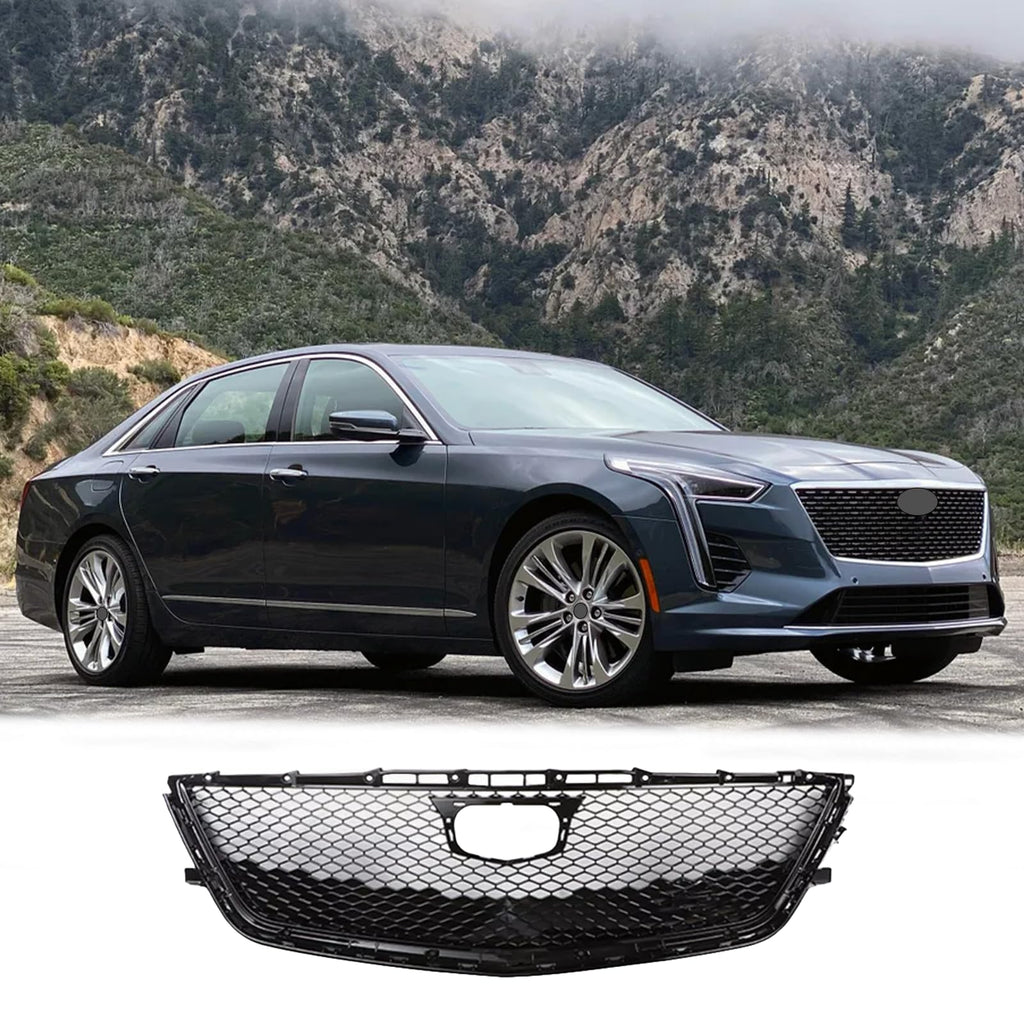 BUFEETERS  Front Mesh Radiator Bumper Upper Grille W/o Camera Hole Fit For 2016 2017 2018 Cadillac CT6,Honeycomb Style,Black